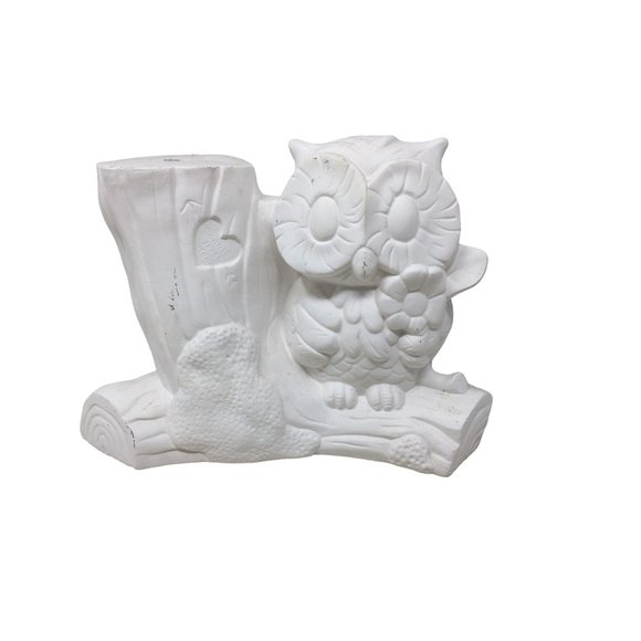 "Connie Loves Tom" Heart on Log with Owl Ceramic Gift or Decor - Cute Fun - Picture 1 of 8